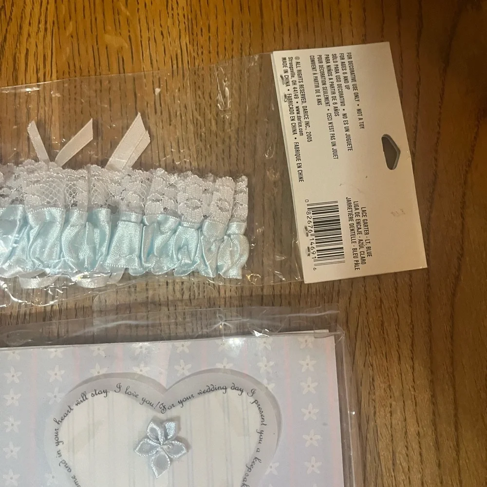 Blue and White Bridal Garter and something blue handkerchief set.